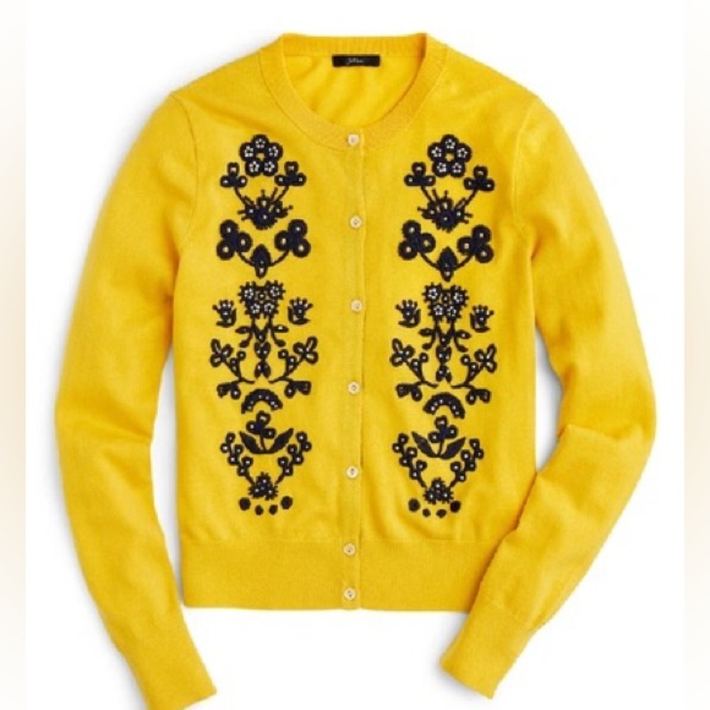 NWT J. Crew Jackie Embroidered Yellow Cardigan